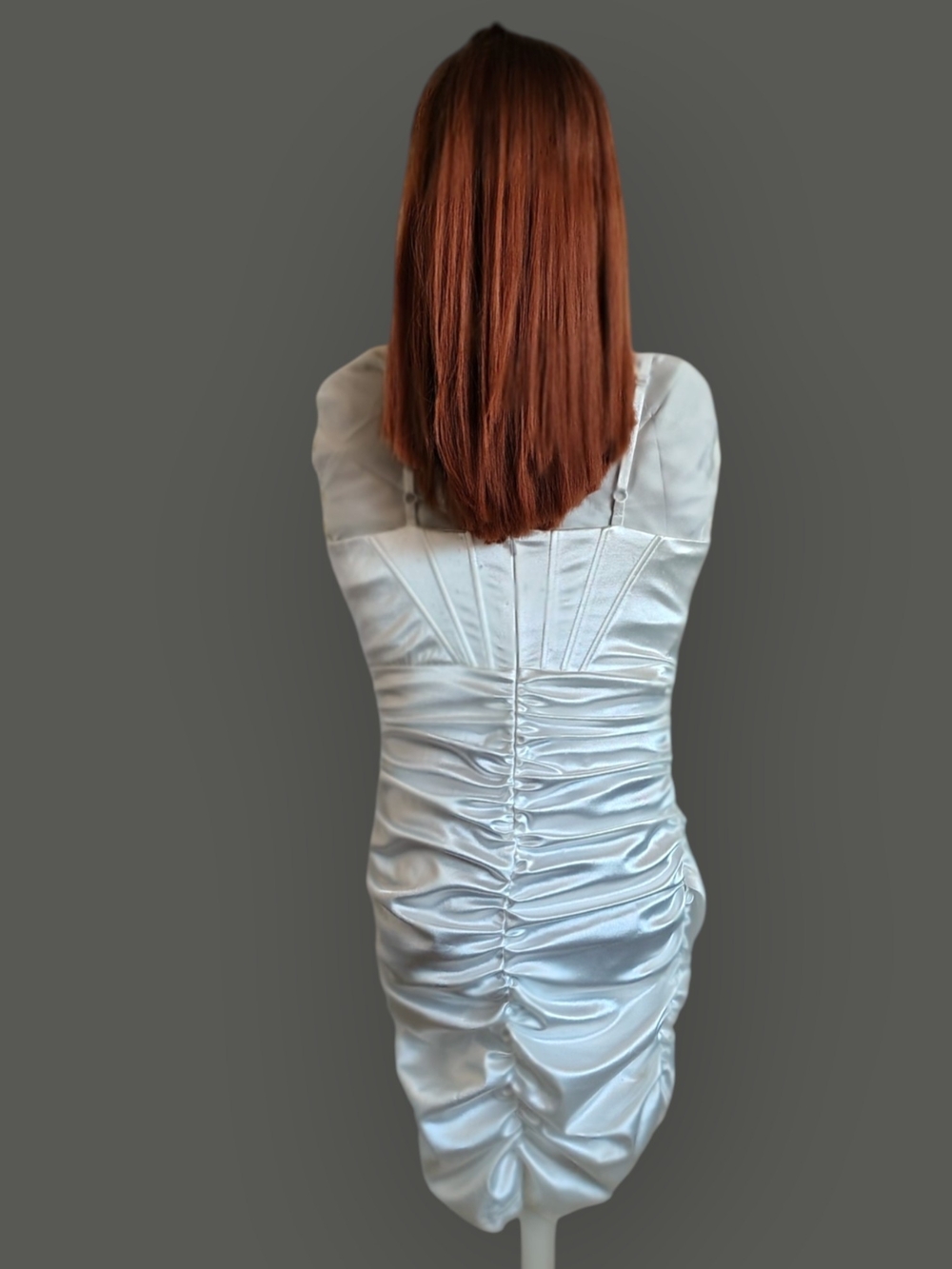 LINJOU Satin Ivory Corset Halter Dress Sweetheart Neckline Women's Medium - Picture 5 of 9
